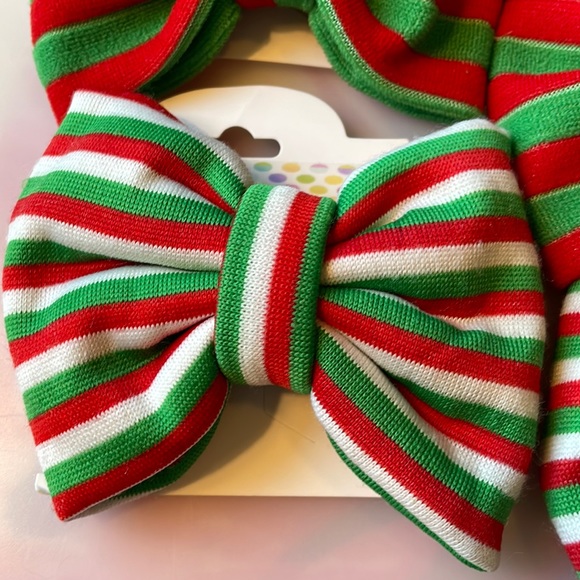 New Set of 2 Holiday Striped Clothe Hair Bows - 2 sets available - Picture 3 of 5